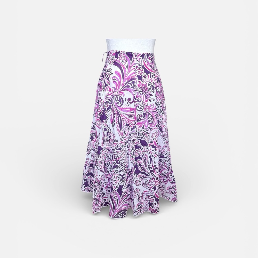 Purple Paisley Floral Flare Bohemian Midi Summer Skirt Plus SZ 14 US 100% Cotton - Picture 1 of 7